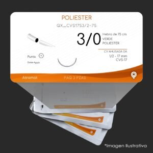 QX_CVS1753/2-75 | POLIESTER | CALIBRE  3/0 | ETHIBON EXCEL | 3 Sobres | Marca: Atramat