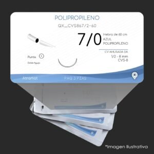 QX_CVS867/2-60 | POLIPROPILENO | CALIBRE  7/0 | PROLENE | 3 Sobres | Marca: Atramat