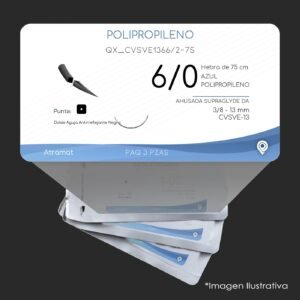QX_CVSVE1366/2-75 | POLIPROPILENO | CALIBRE  6/0 | PROLENE | 3 Sobres | Marca: Atramat