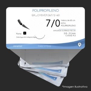 QX_CVSVE9.367/2-60 | POLIPROPILENO | CALIBRE  7/0 | PROLENE | 3 Sobres | Marca: Atramat