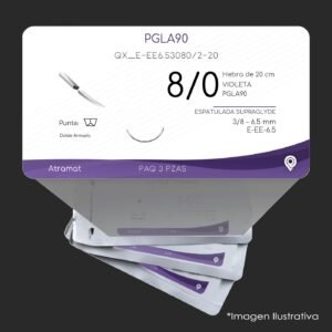 QX_E-EE6.53080/2-20 | PGLA90 | CALIBRE  8/0 | VICRYL | 3 Sobres | Marca: Atramat