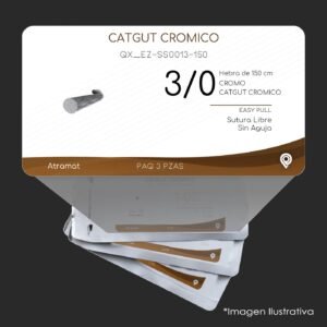 QX_EZ-SS0013-150 | CATGUT CROMICO | CALIBRE  3/0 | 3 Sobres | Marca: Atramat