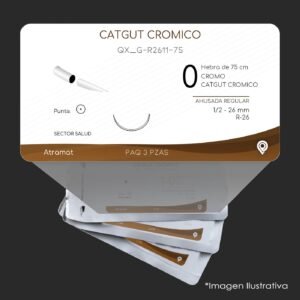 QX_G-R2611-75 | CATGUT CROMICO | CALIBRE  0 | 060.841.4447 | 3 Sobres | Marca: Atramat