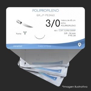 QX_P-PE2463 | POLIPROPILENO | CALIBRE  3/0 | PROLENE | 3 Sobres | Marca: Atramat