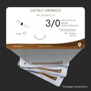 QX_SG3613-75 | CATGUT CROMICO | CALIBRE  3/0 | 3 Sobres | Marca: Atramat