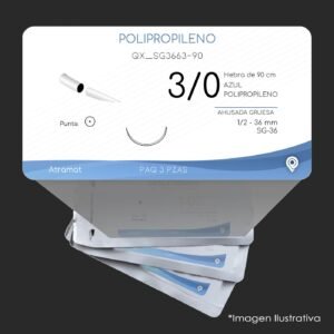 QX_SG3663-90 | POLIPROPILENO | CALIBRE  3/0 | PROLENE | 3 Sobres | Marca: Atramat