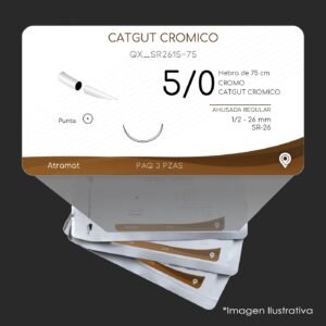 QX_SR2615-75 | CATGUT CROMICO | CALIBRE  5/0 | 3 Sobres | Marca: Atramat